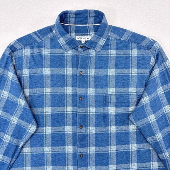 Peter Millar Shirt Size Medium‎ Blue Seaside Larimer Knit Button Down Casual - Picture 1 of 10